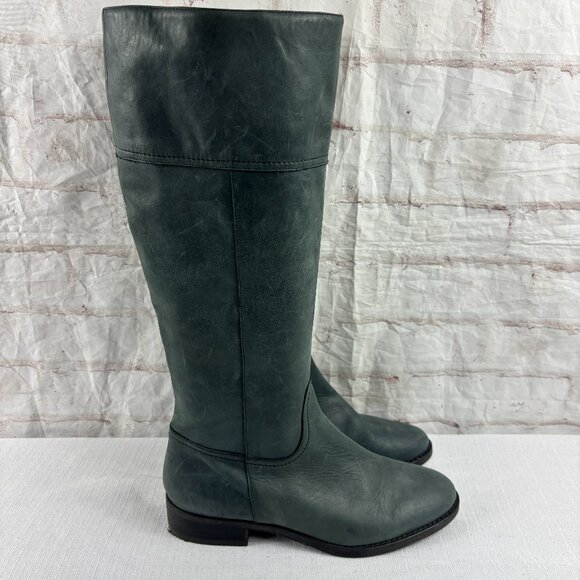 J. Crew Women's 10 Gray Leather Knee High Tall Riding Boots - Picture 2 of 14